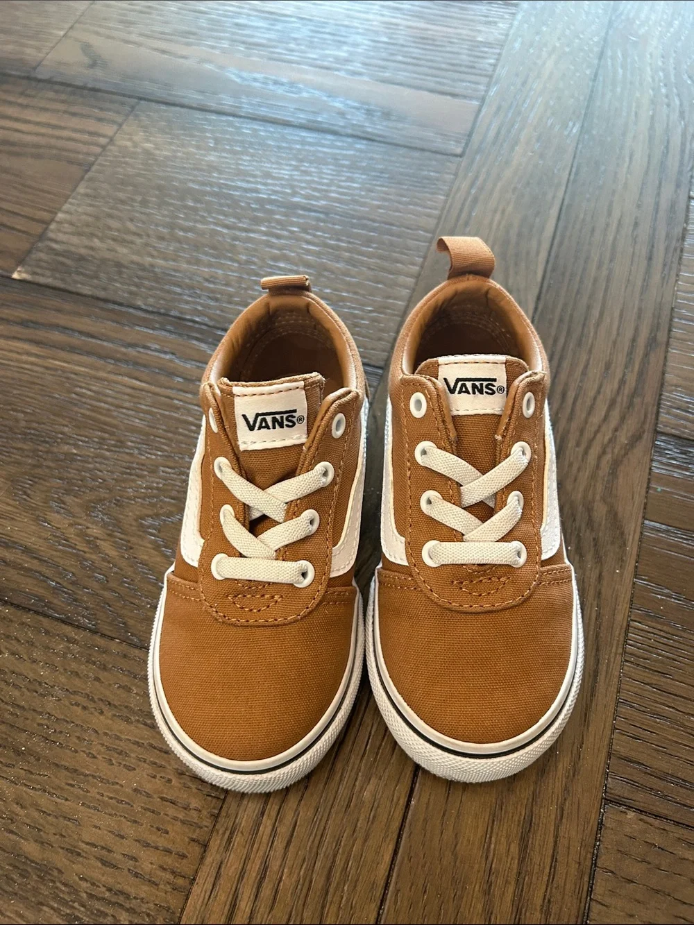 Vans Kids Tan Canvas Low-Top Sneakers with White Stripe